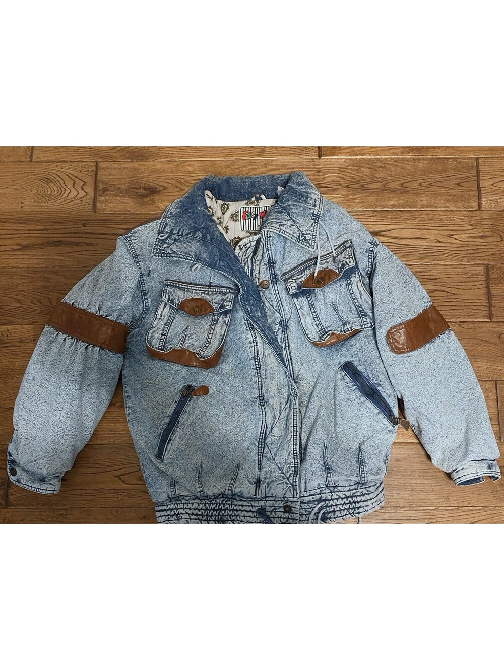 Vintage East West Jean Moto Jacket UnisexSmall  Acid Wash Pattern Lining 80s-90s